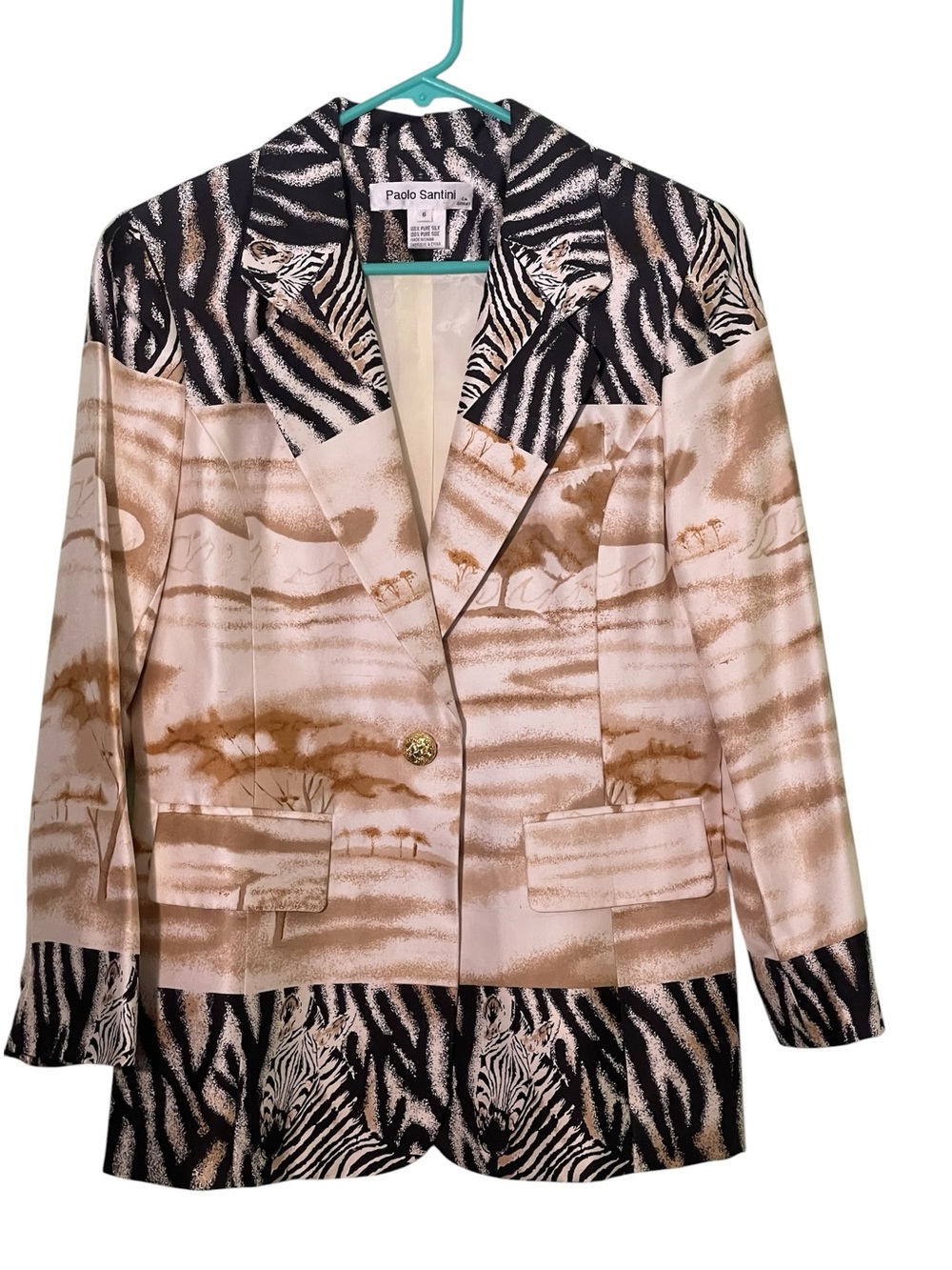 Paulo Santini 100% silk Safari - Zebra jacket. Size 6 EUC Vintage - Picture 3 of 5